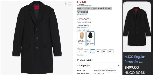 Hugo Boss Overcoat for $45