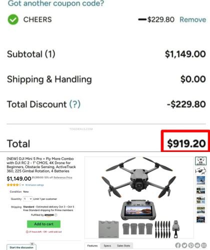 DJI Mini 5 Pro Fly More Combo at $919.20 deal at Woot