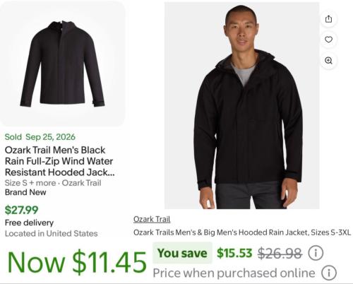 Ozark Rain Jacket for $10