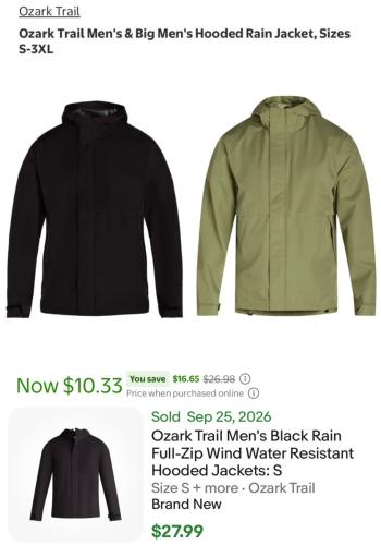 $10 Ozark Trail Jackets at Walmart deal at Walmart