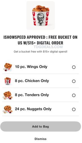 Free KFC iShowSpeed Bucket on $15+ Order deal at KFC