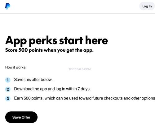 Free 500 PayPal Points for Select Users deal at PayPal
