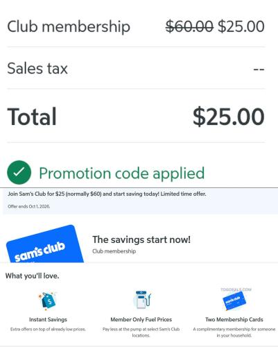 $60 Sam's Club Membership Now $25 deal at Sam's Club