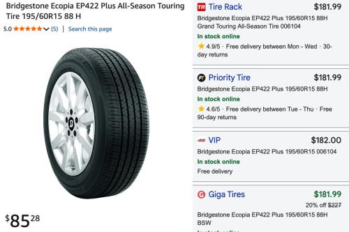 Bridgestone Tires Lowest Price Ever - $85 deal at Amazon