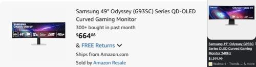 Samsung Gaming Monitor $664 (Was $1400)