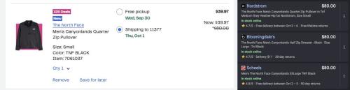 The North Face Quarter Zip Pullover for $39