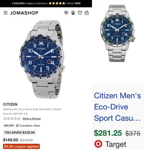 Citizen Eco-Drive Watch Drops to $149 deal at Jomashop