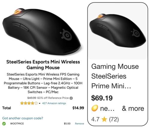 SteelSeries Wireless Gaming Mouse for $15 deal at Woot