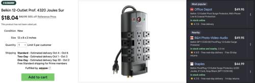 Belkin Surge Protector for $18