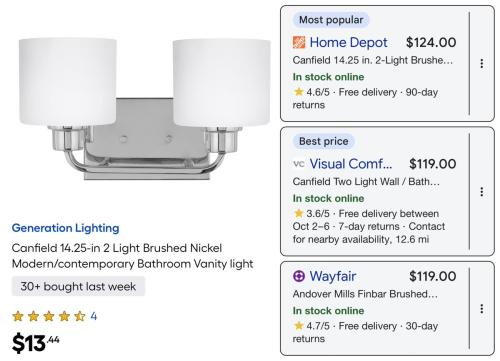 2-Light Vanity Light for $13 at Lowe's deal at Lowe's