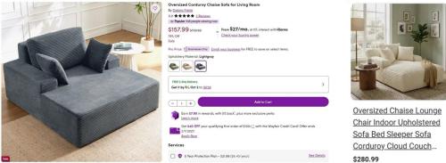 Corduroy Chaise Sofa Drops to $158 deal at Wayfair
