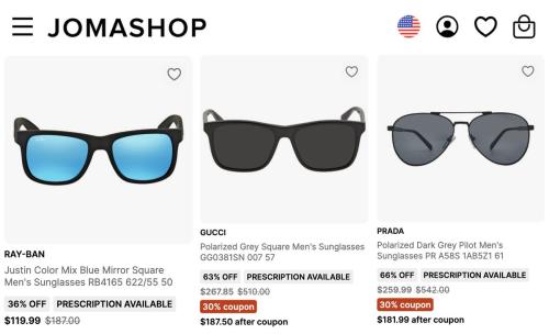 Up to 90% Off Designer Sunglasses deal at Jomashop