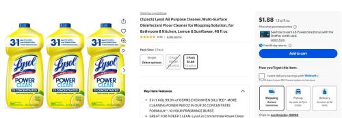 3-Pack Lysol Cleaner for $1 at Walmart deal at Walmart