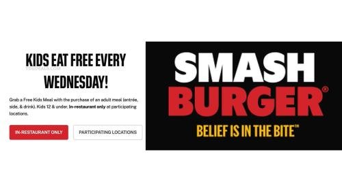 Kids Eat Free Every Wednesday at Smashburger deal at Smashburger