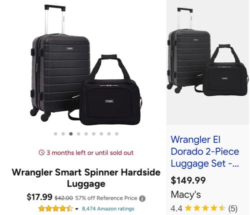 Wrangler 2-PC Luggage Set for $17 deal at Woot