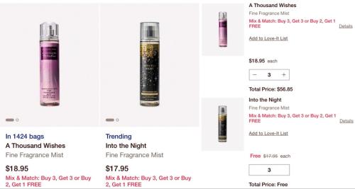 Buy 3 Get 3 Free Body Spray Mists deal at Bath & Body Works