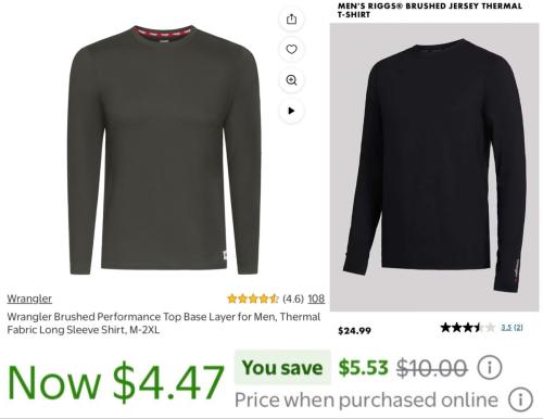 Wrangler Thermal Longsleeves for $4