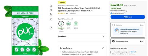 $1 PUR Gum 55-Pack at Walmart (Was $5) deal at Walmart