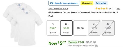 Gildan 3-Pack Crew Neck Tees for $5 at Walmart deal at Walmart