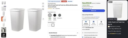 Two Hefty Touch Top Trash Cans for $16