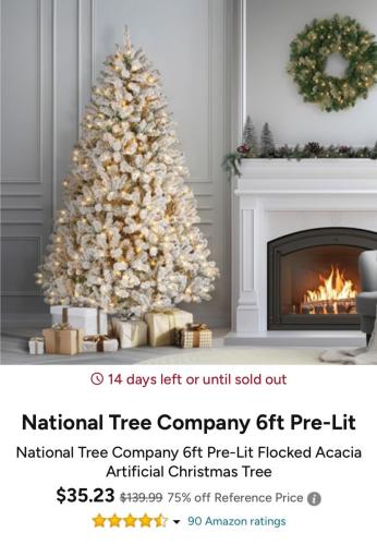 6ft Flocked Pre-Lit Tree Now $35 deal at Woot
