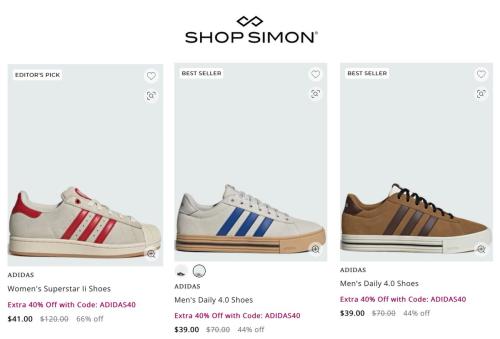 Adidas Shoes Up to 85% Off + Extra 40% deal at ShopSimon