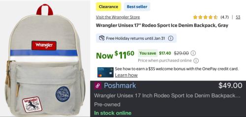 $11 Wrangler Denim Backpack at Walmart deal at Walmart