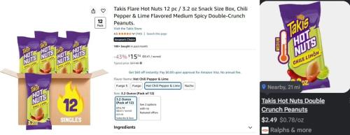 12-Pack Takis Hot Nuts for $16 at Amazon deal at Amazon