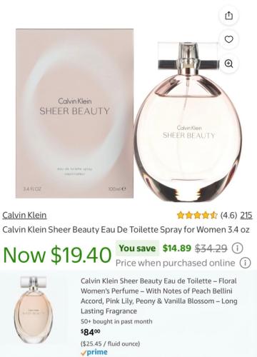 Calvin Klein Perfume $84 to $19