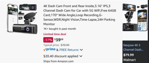 4K Dash Cam for $39 at Amazon deal at Amazon