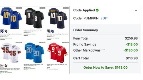 30% Off NFL Jerseys with PUMPKIN at Fanatics deal at Fanatics