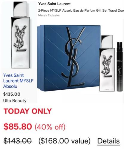 YSL Cologne 2-Pack for $85 at Macy's deal at Macy's