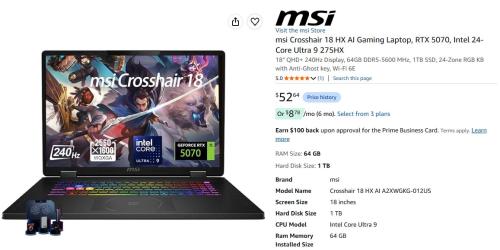 MSI Gaming Laptop for $52 at Amazon deal at Amazon