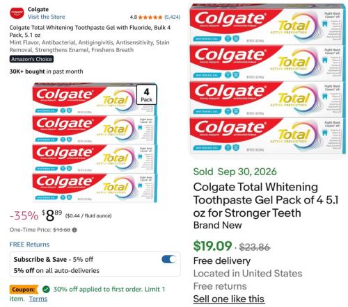 4-Pack Colgate Toothpaste for $8 deal at Amazon