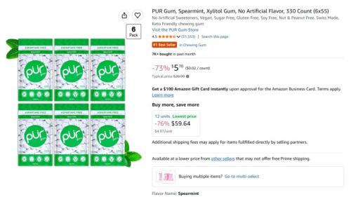 Pur Gum 6-Pack for $6 at Amazon deal at Amazon