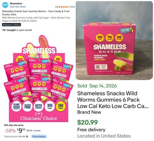 Pack of 6 Shameless Snacks for $10 on Amazon deal at Amazon