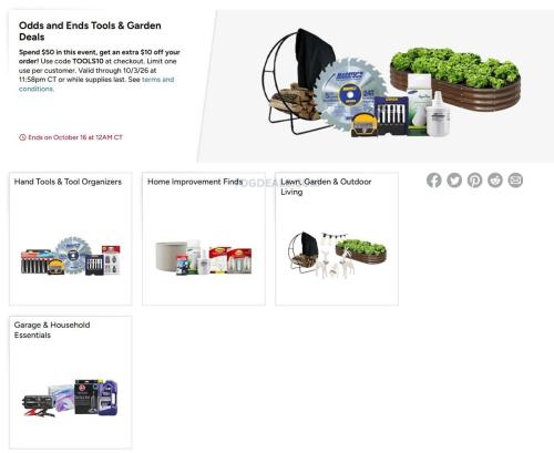 Woot $10 Off $50 Tools & Garden Deals deal at Woot
