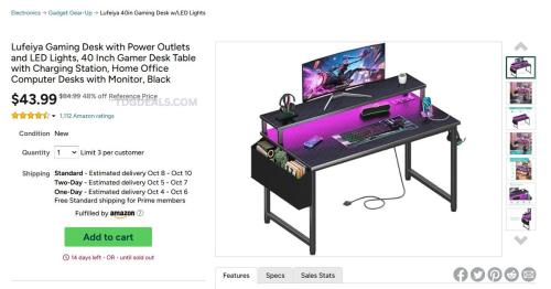 Lufeiya 40" Gaming Desk - 48% Off deal at Woot
