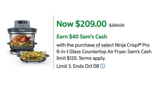 Ninja Crispi Pro Air Fryer $60 Off deal at Sam's Club