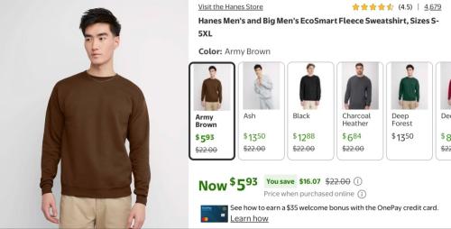 Hanes Sweatshirts for $5 at Walmart deal at Walmart