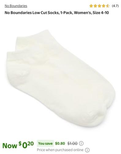 Walmart No Boundaries Socks for 20¢ deal at Walmart