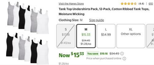 Hanes Tank Tops 12-Pack Under $16 at Walmart deal at Walmart