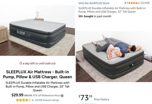 Queen Air Mattress with Pump Drops to $30 deal at Woot