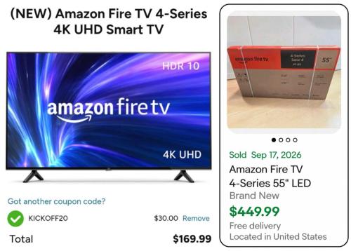 Amazon Fire 55" 4K TV Drops to $170 deal at Woot