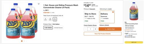 4 Gallons Zep Pressure Wash for $14.97 deal at Home Depot