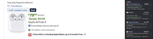 Apple AirPods 4 for $79