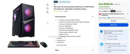 MSI Codex Z2C Gaming Desktop - $999 at Walmart deal at Walmart