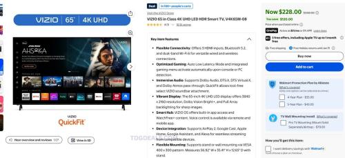 VIZIO 65" 4K Smart TV - $228 at Walmart deal at Walmart