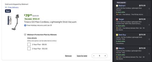 Tineco Go Flex Cordless Stick Vac for $79