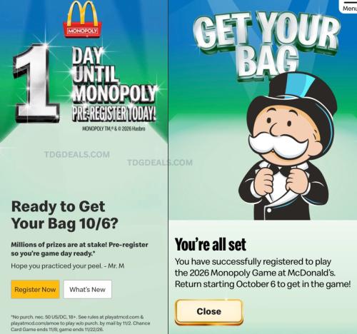 McDonald's Monopoly Starts Tomorrow deal at McDonald's